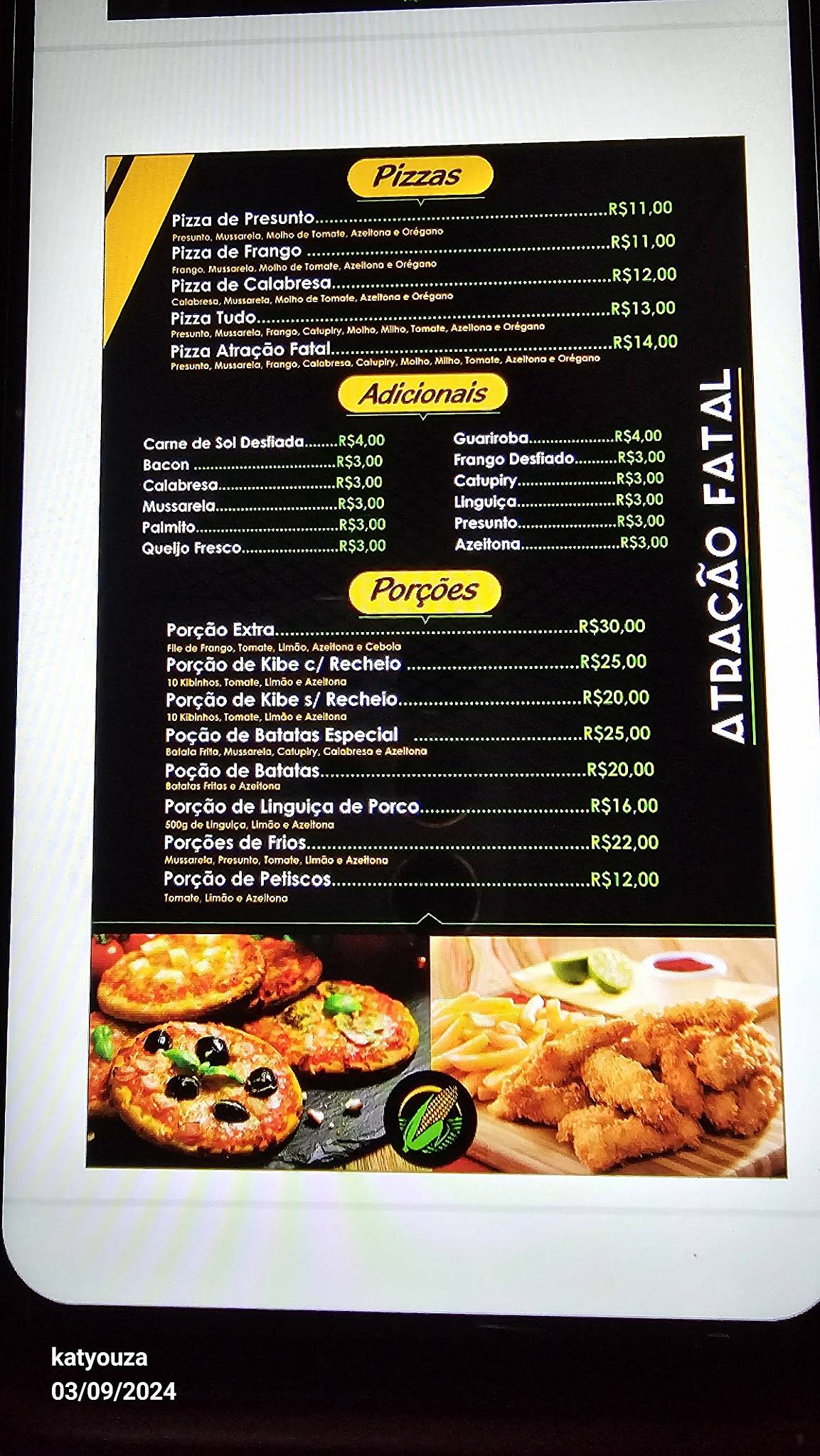 Atração Fatal cardápio
