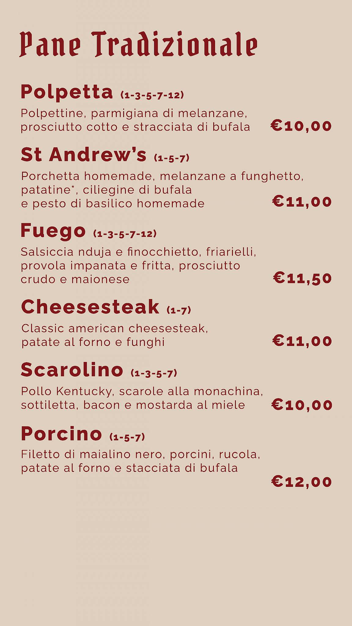 Menu di St. Andrew's vintage beer house 