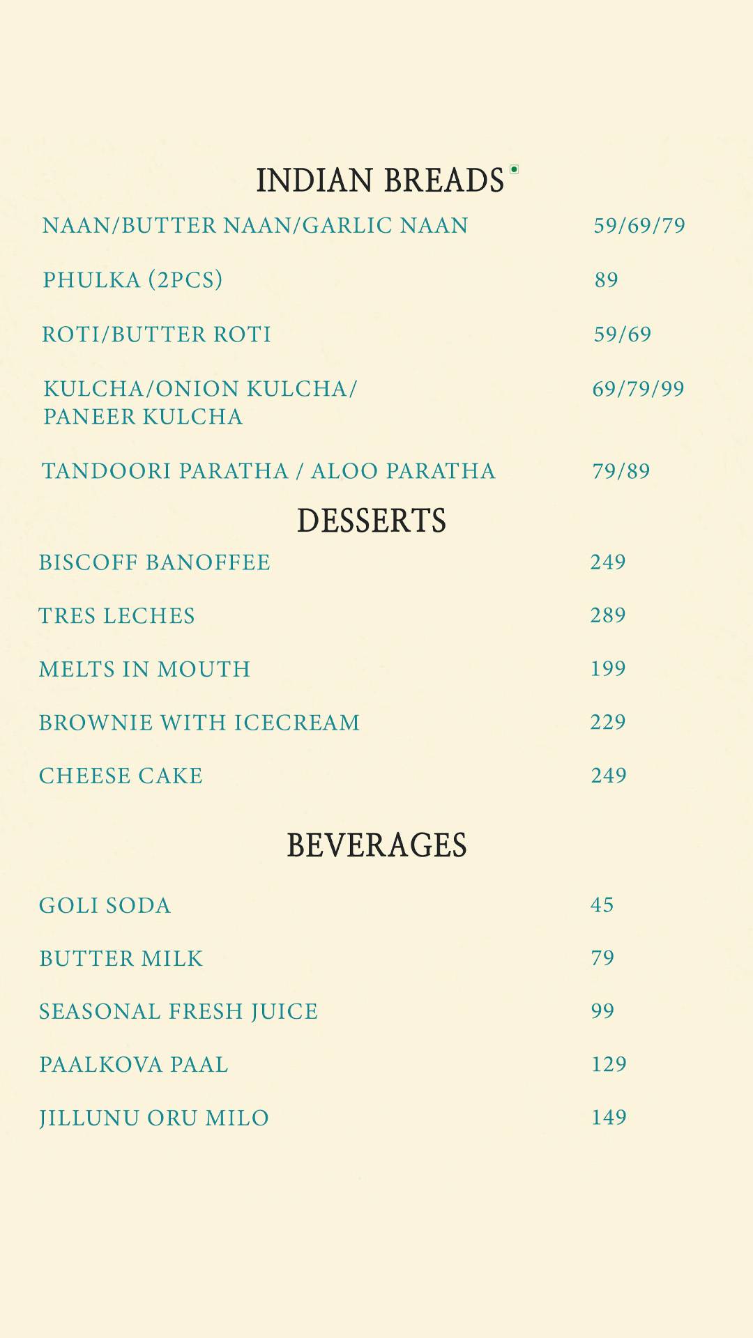 The Space Hangout Cafe and Restaurant menu