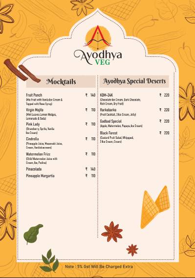 Ayodhya Veg menu