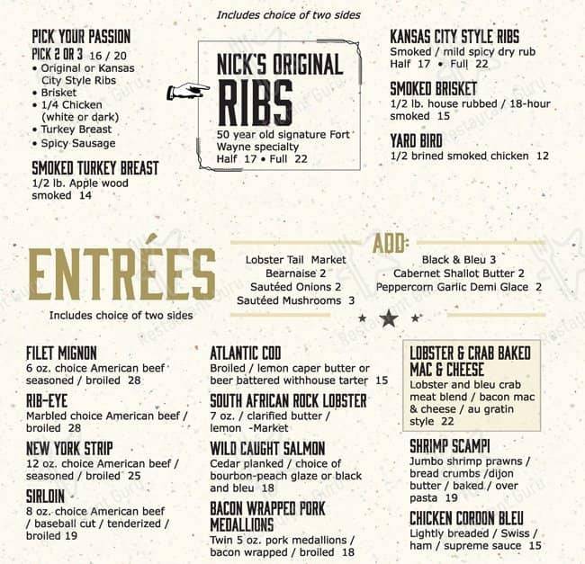 Menu at The Rib Room BBQ, Fort Wayne