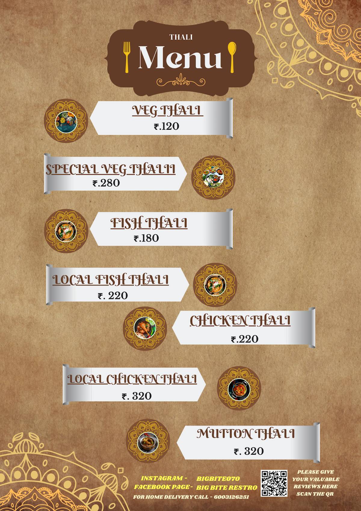 BIG BITE RESTRO menu