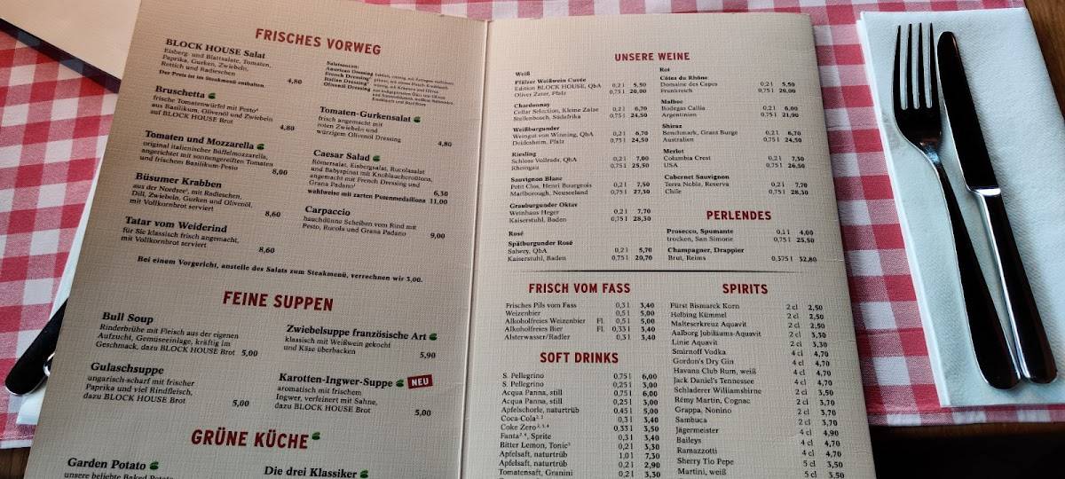 Speisekarte von Block House Am Thielenplatz steakhaus, Hannover