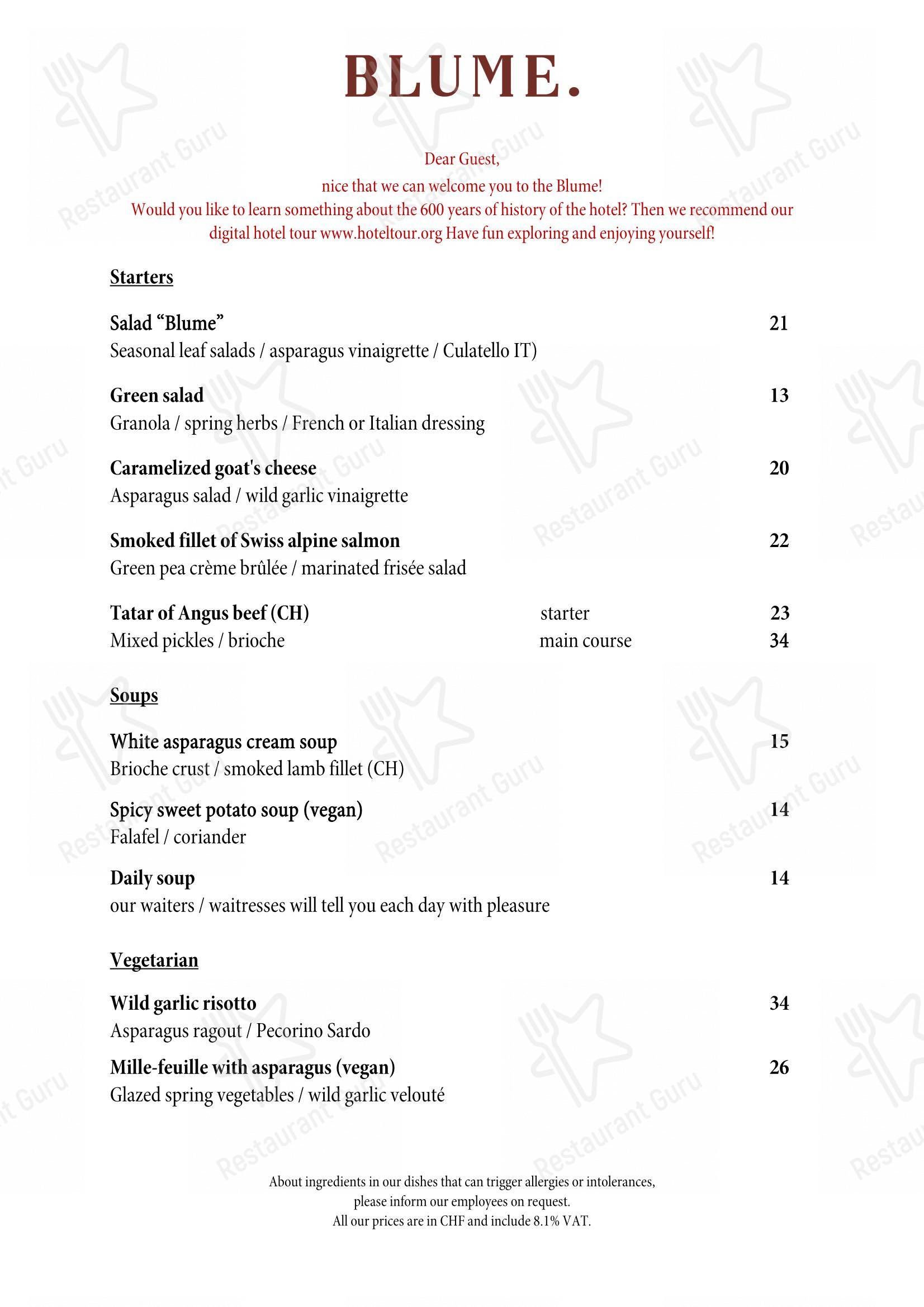 Коктейльная карта per BLUME. Baden Hotel & Restaurant ristorante