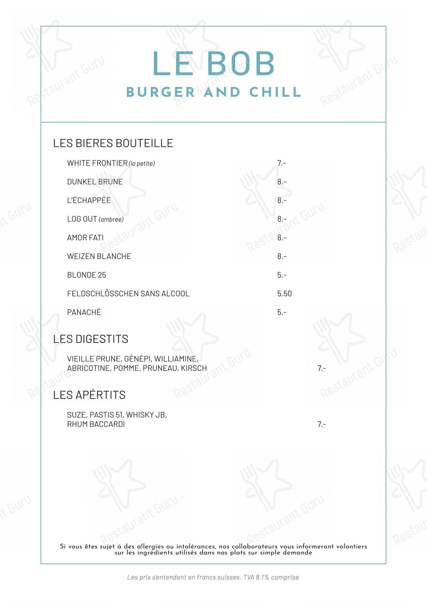 Menu di BOB - Buvette Orzival Burger - Menu
