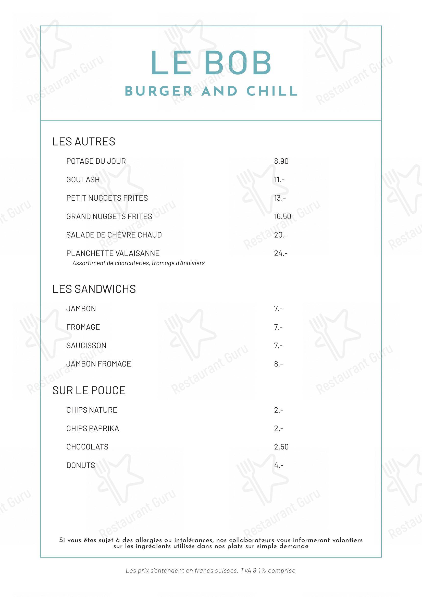 Menu per BOB - Buvette Orzival Burger ristorante