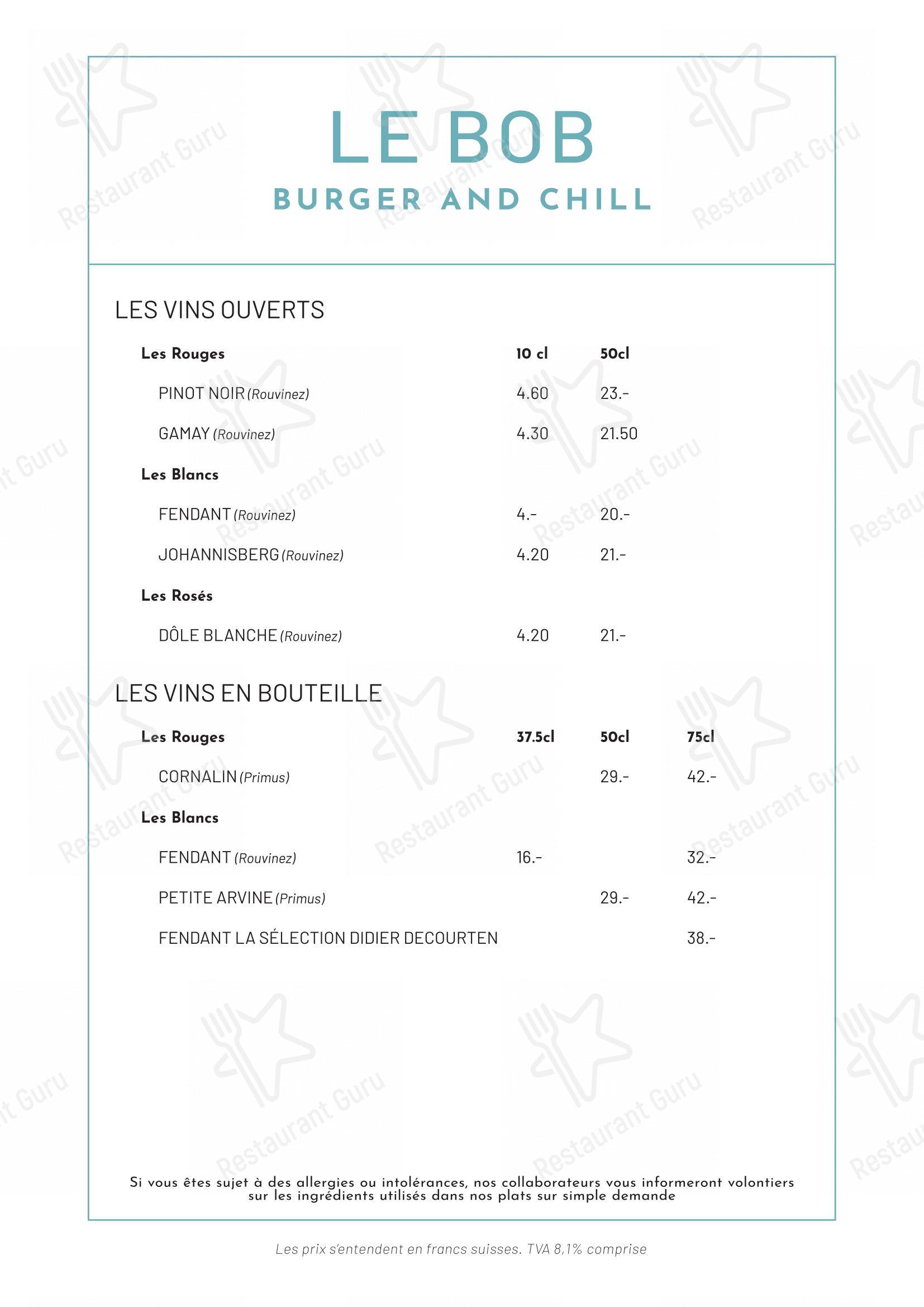 Menu per BOB - Buvette Orzival Burger in Grimentz