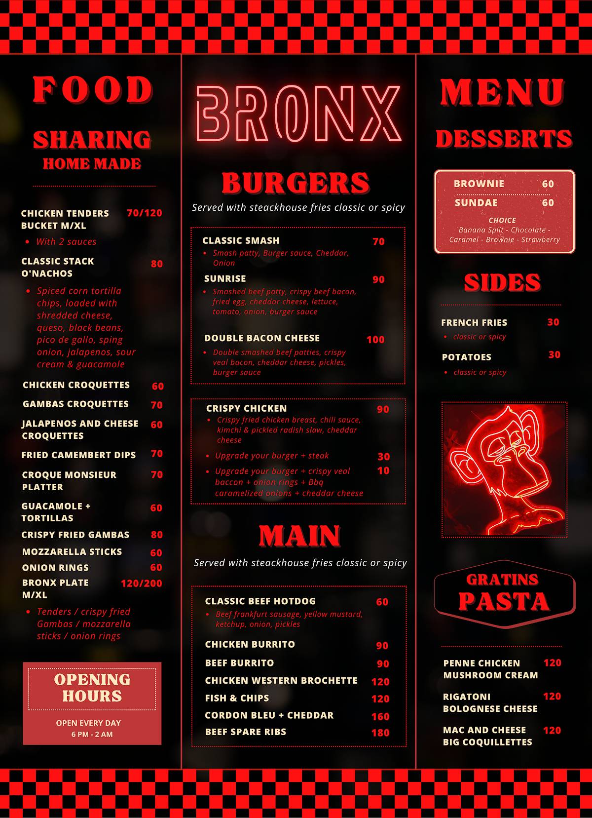 Menu de BRONX MARRAKECH