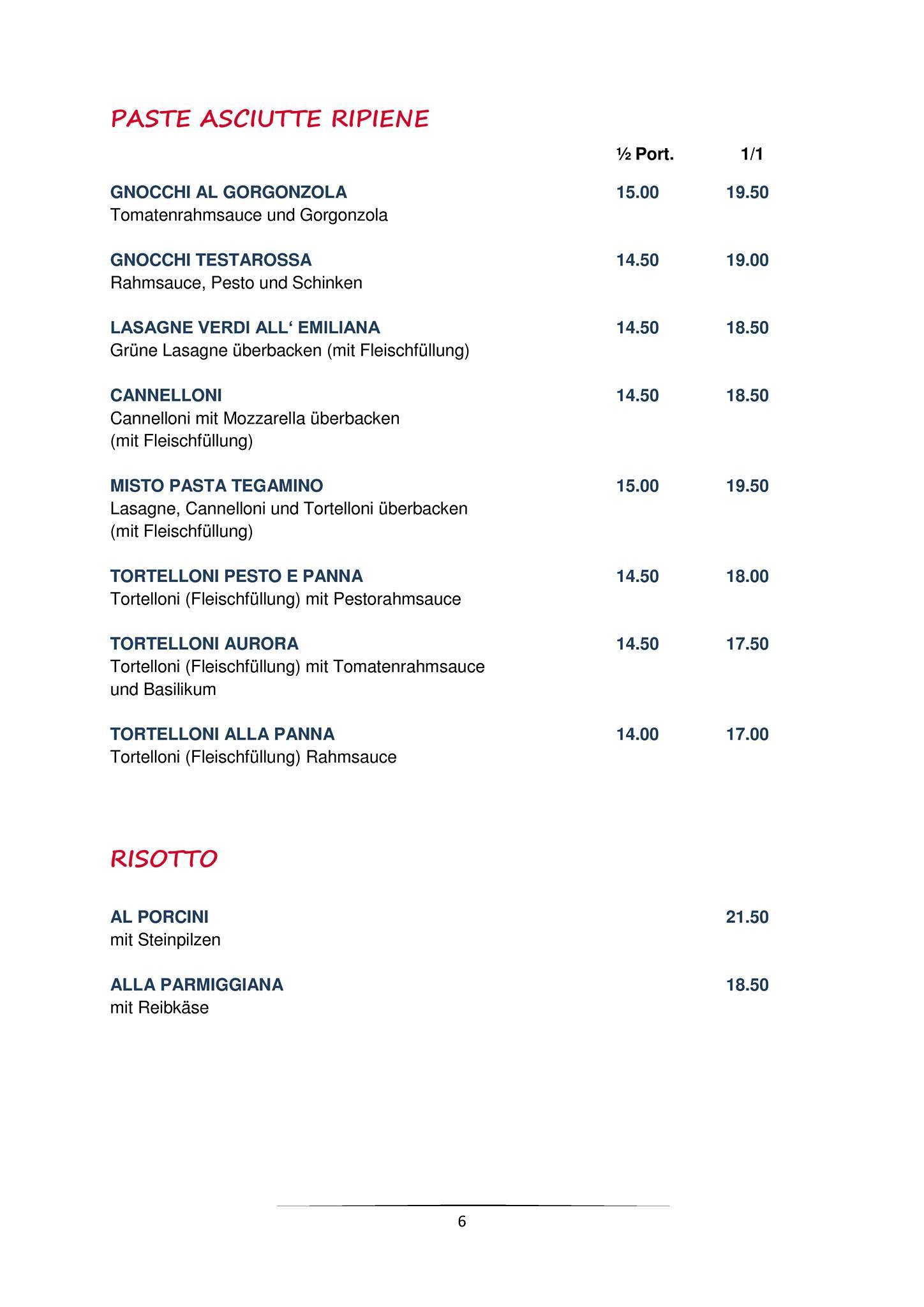 Menu di Testarossa 