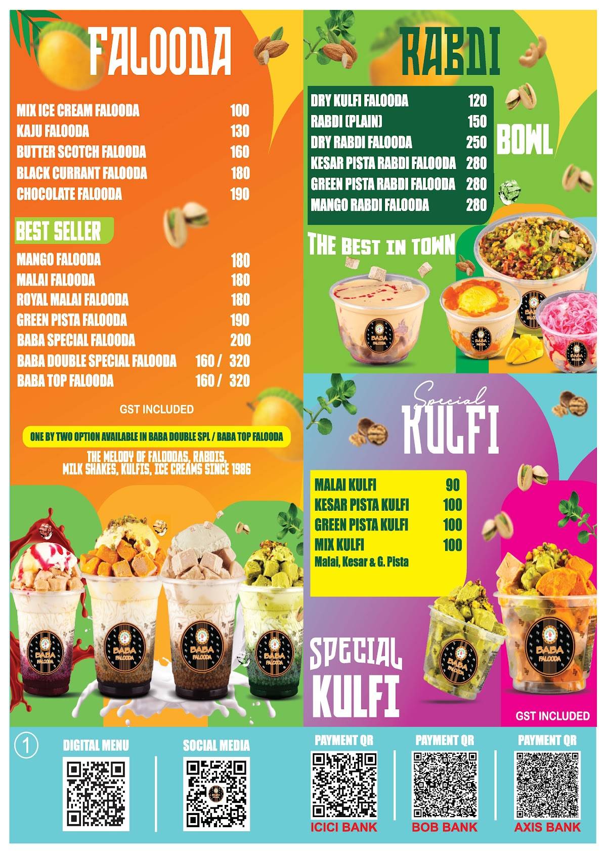 Baba Falooda & Chat Corner menu