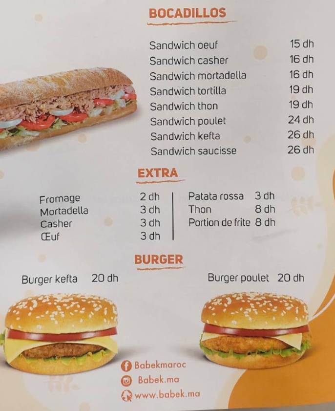 Menu de Babek Hay Riad