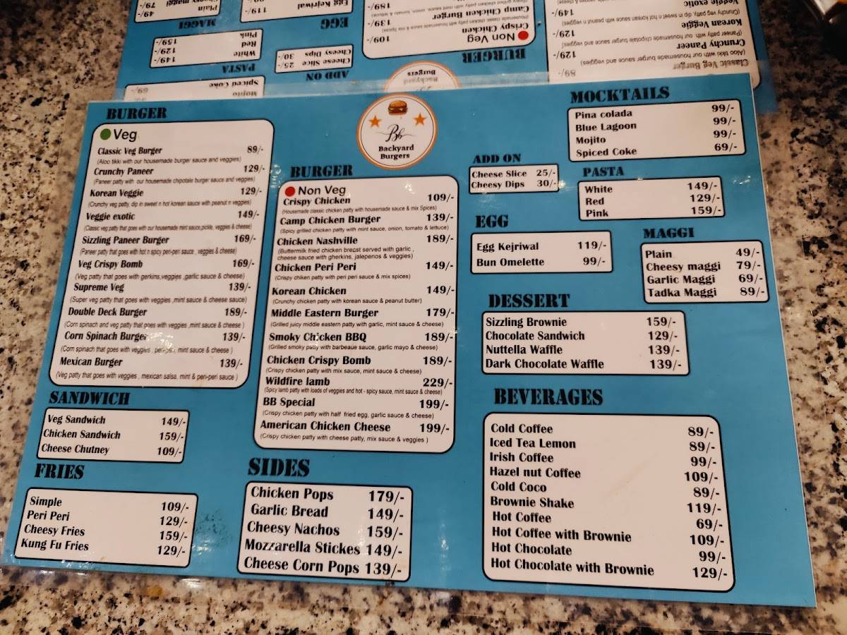 Backyard Burgers menu