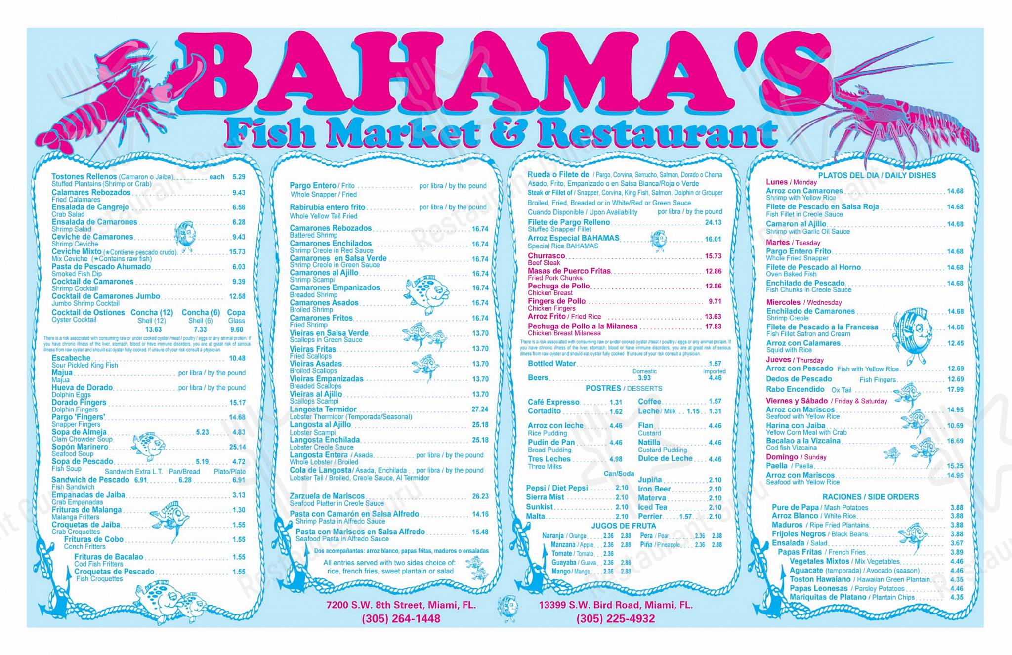 Menu at Bahamas Fish Market & Restaurant, Miami