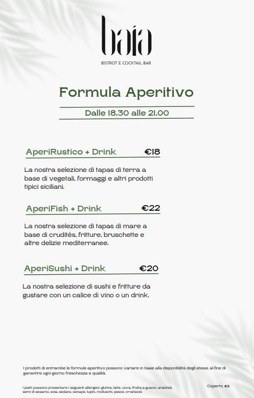 Menu di Baia Bistrot e Cocktail Bar 