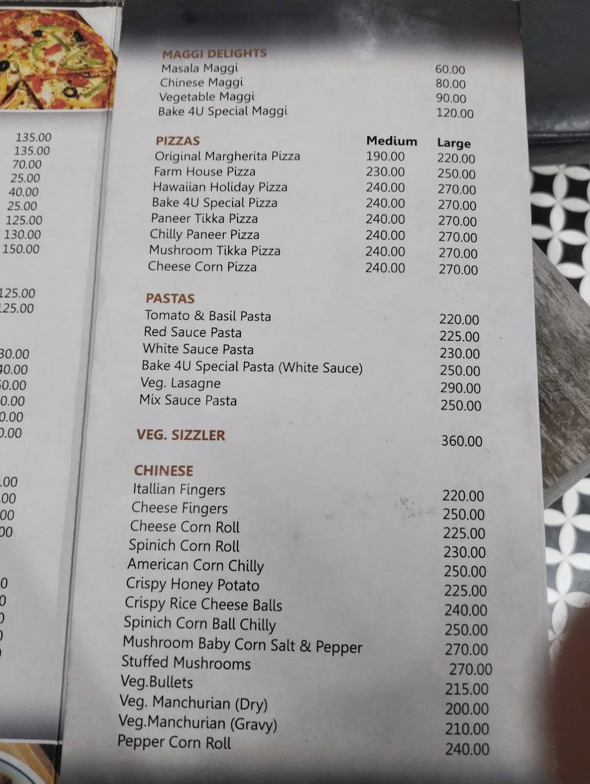 Bake 4 U menu