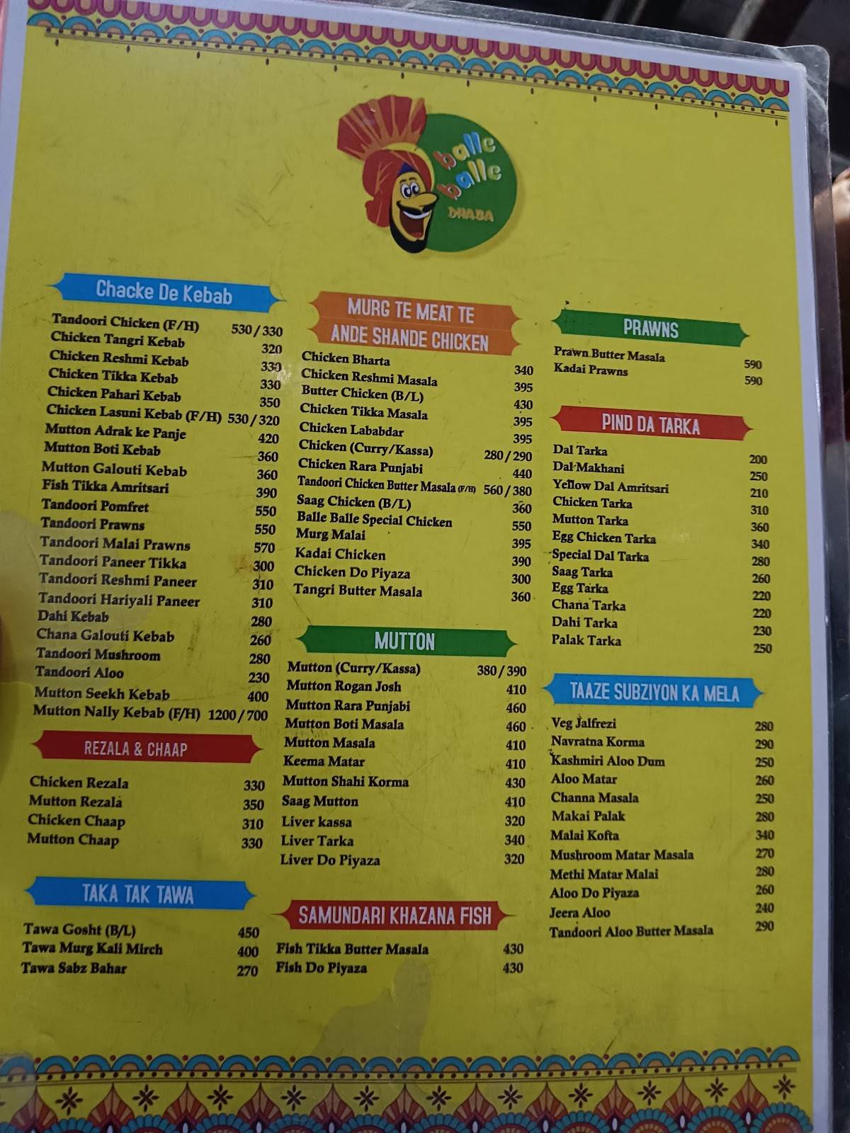 Balle Balle Dhaba menu