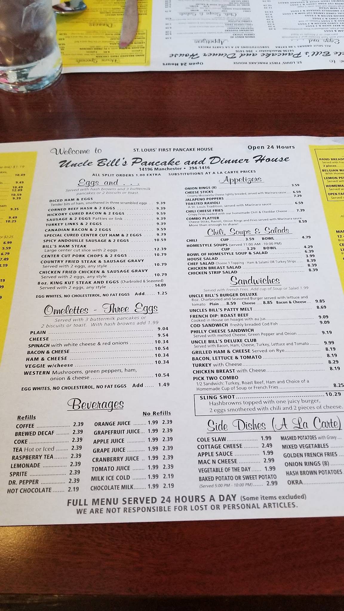 Menu at West County Uncle Bill's Pancake and Dinner House restaurant