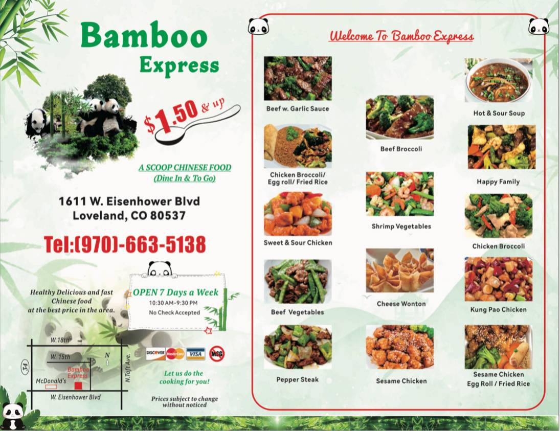 Menu at Bamboo Express restaurant, Loveland