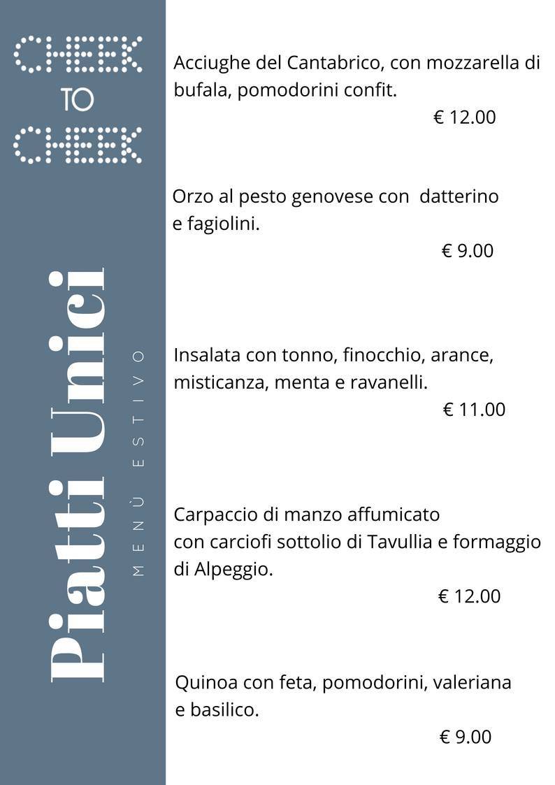 Menu di Caffè Cheek to Cheek 