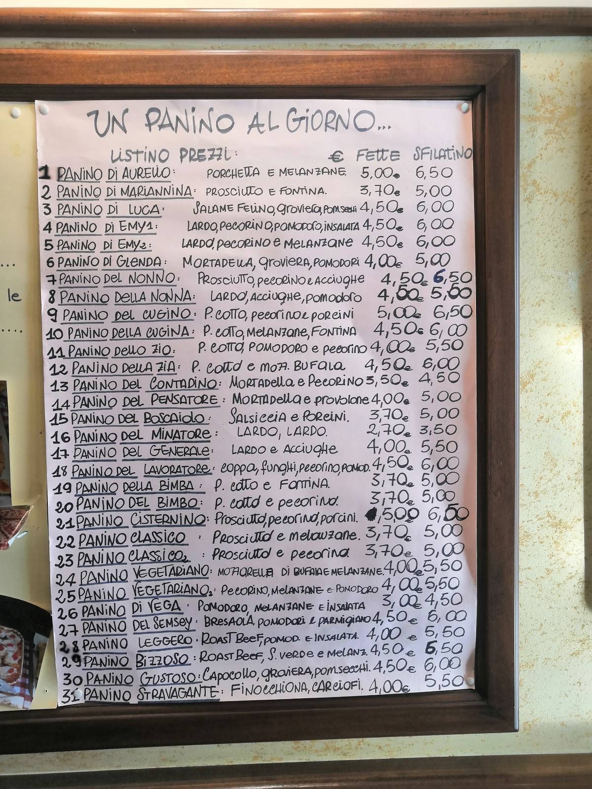 Menu di Bar Buffet da Aurelio 