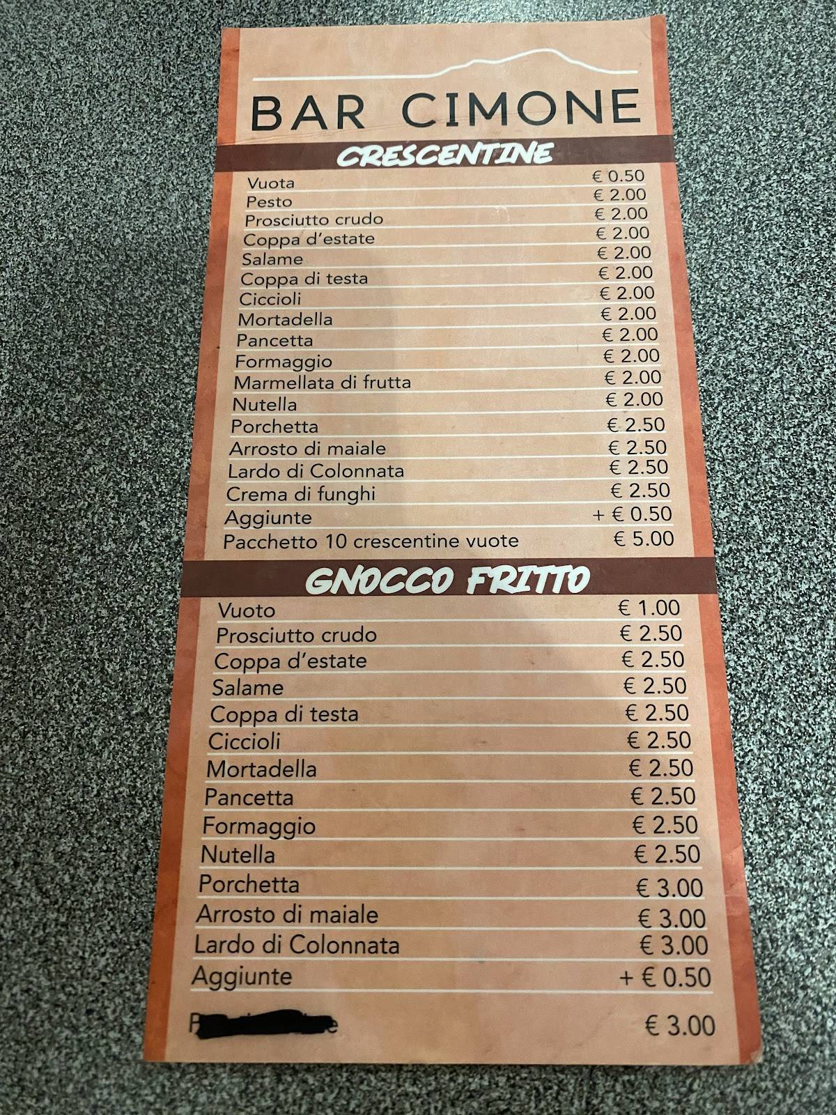 Menu di Bar Cimone 