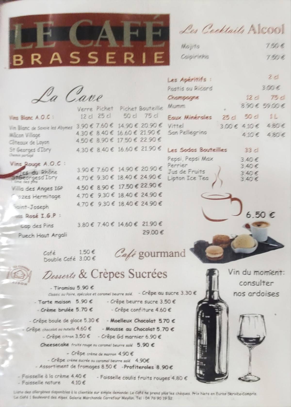 Menu de Bar Le Café
