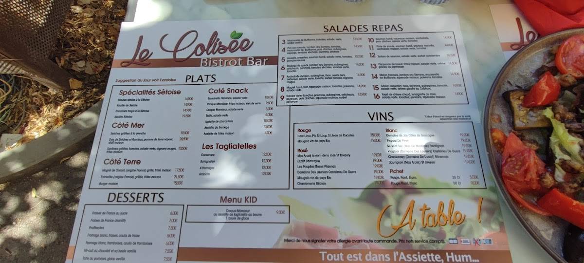 Menu de Le Colisée