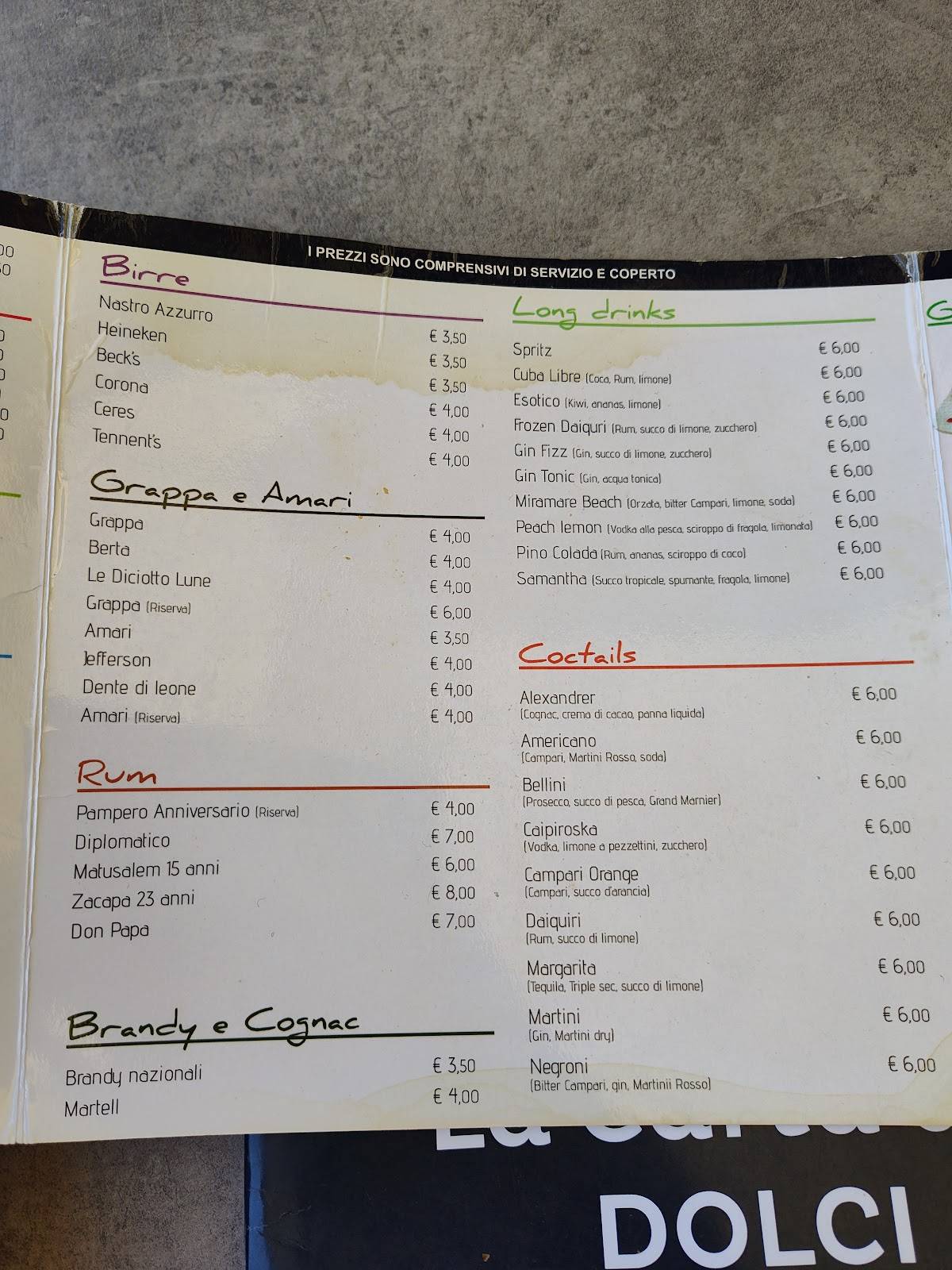 Menu di Miramare 