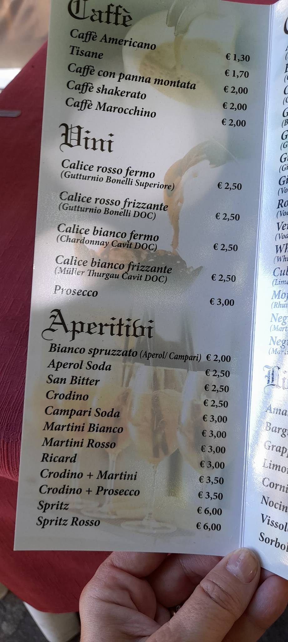 Menu di Bar Pizzeria Trattoria "Bonjour" 