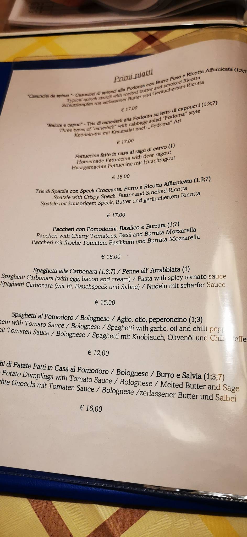Menu di Al Tablè 