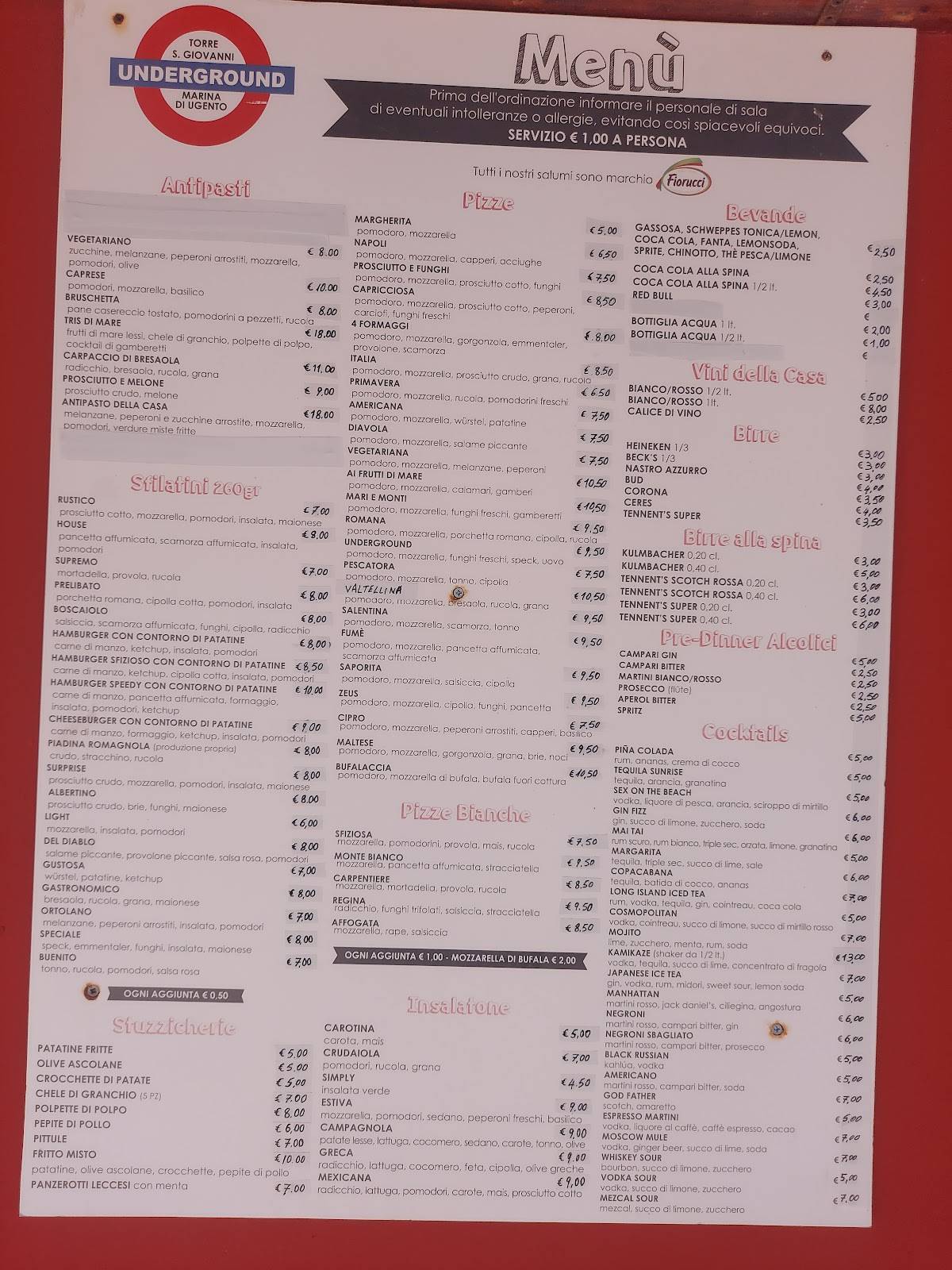 Menu di Bar Underground 