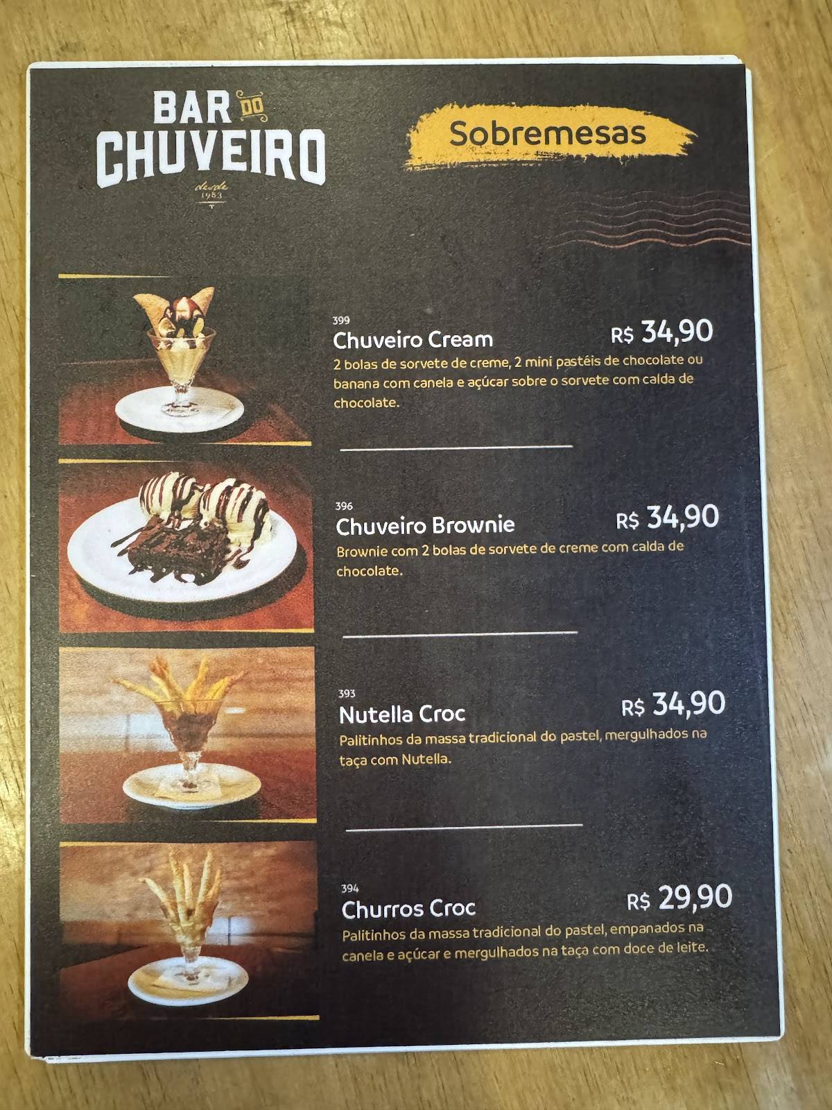 Bar do Chuveiro Unidade Bracuí cardápio