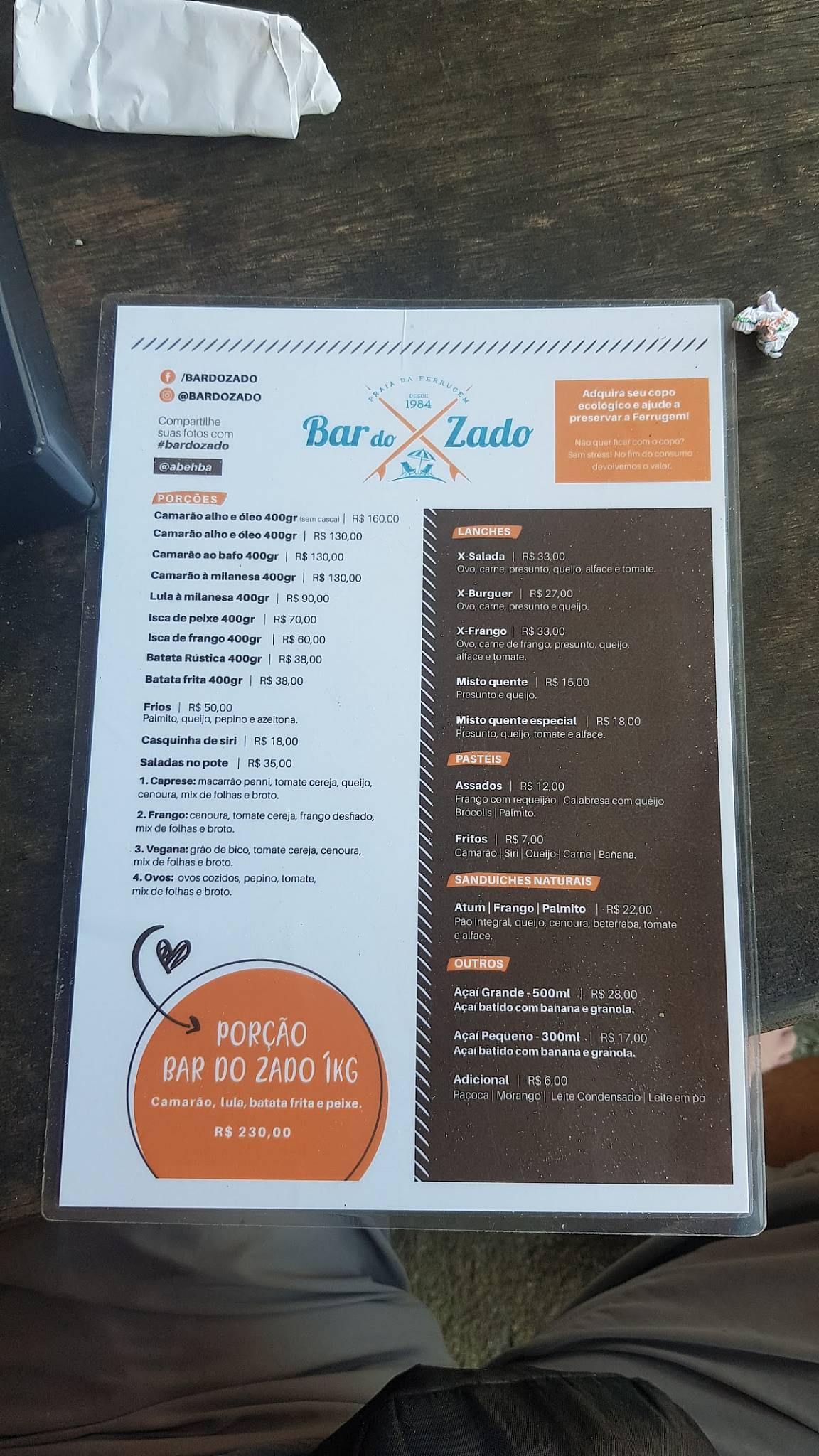 Bar do Zado cardápio