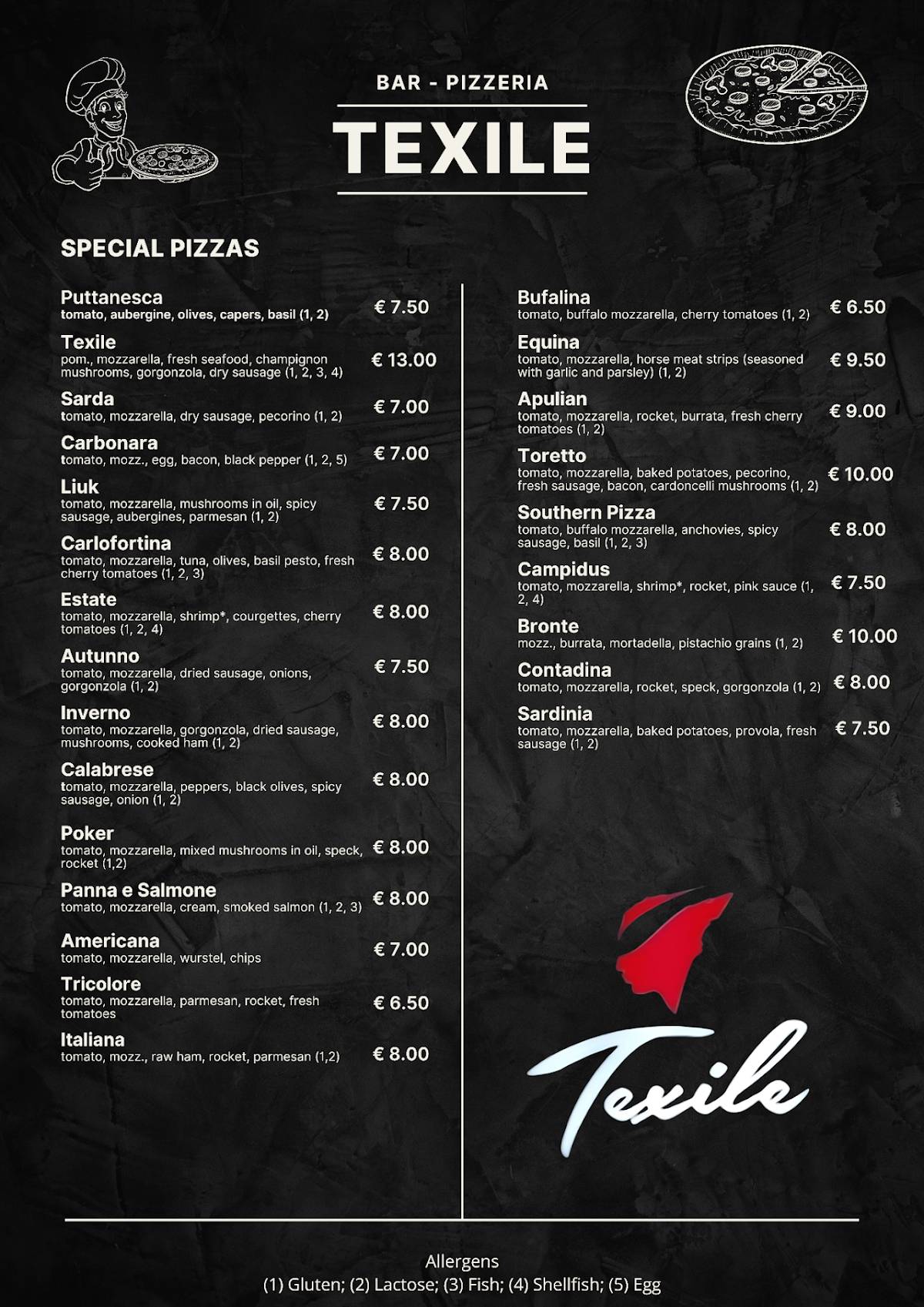Menu di Bar pizzeria Texile 