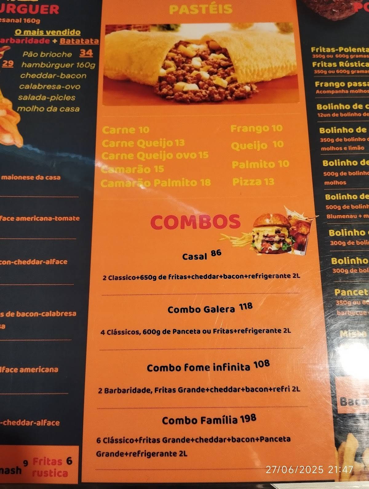 Barbaridades cardápio