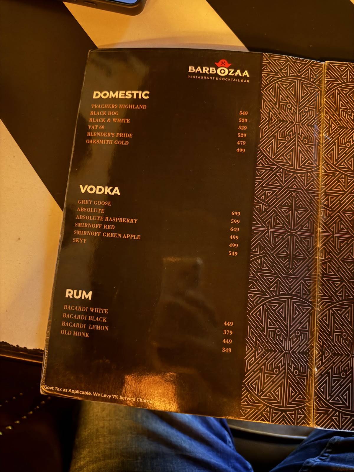 Barbozaa menu
