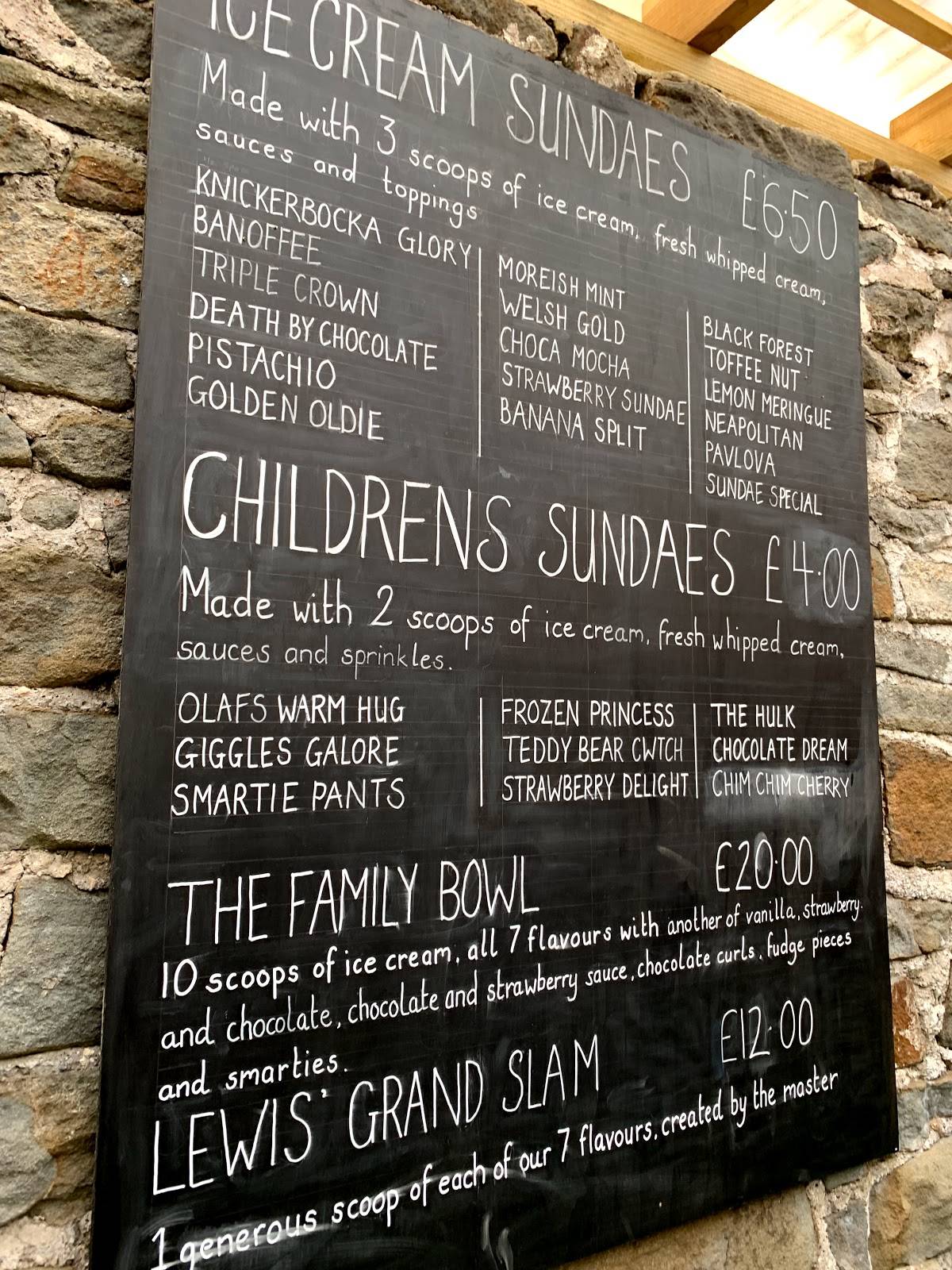 Menu at Basil & Rusty's Ice Cream Parlour restaurant, Machen