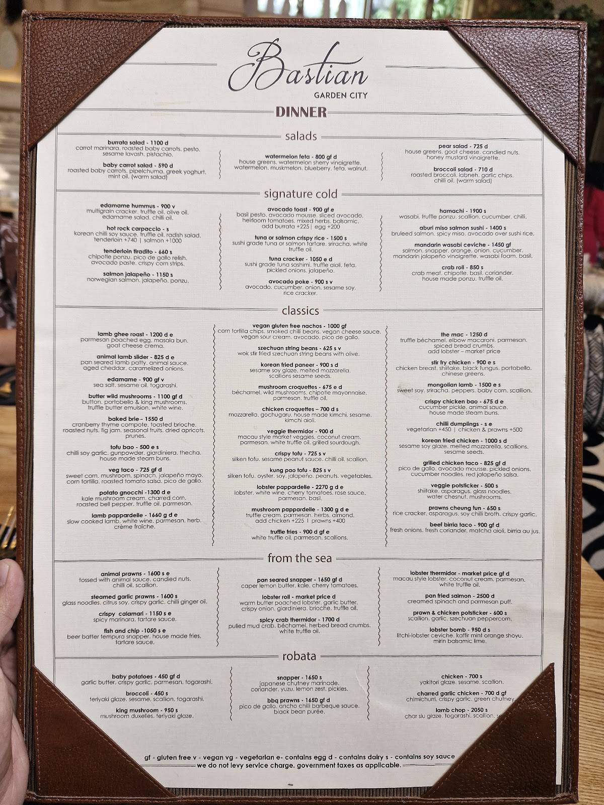 Bastian Garden City menu