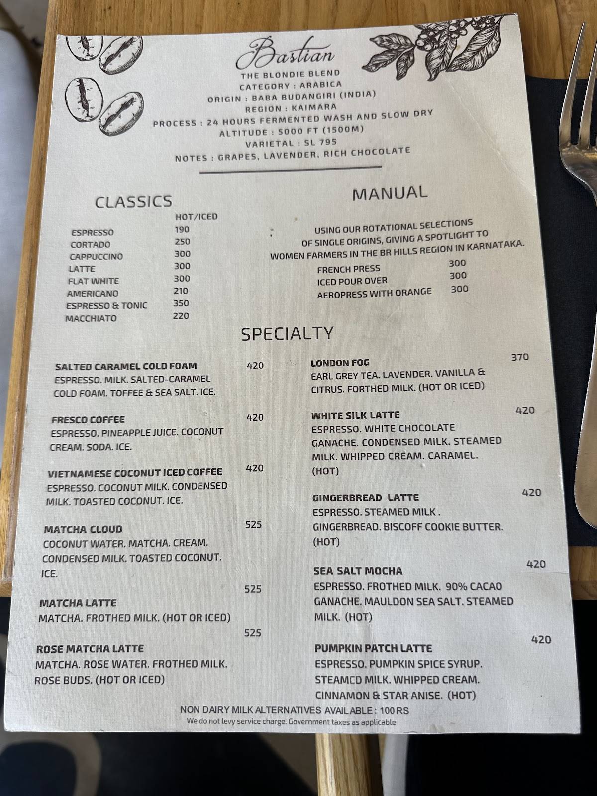 Bastian Garden City menu