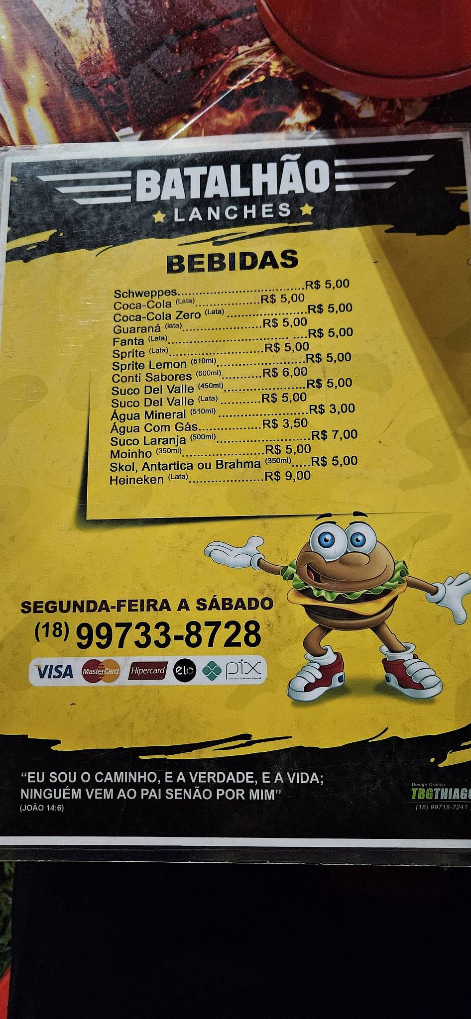 Batalhão lanches cardápio