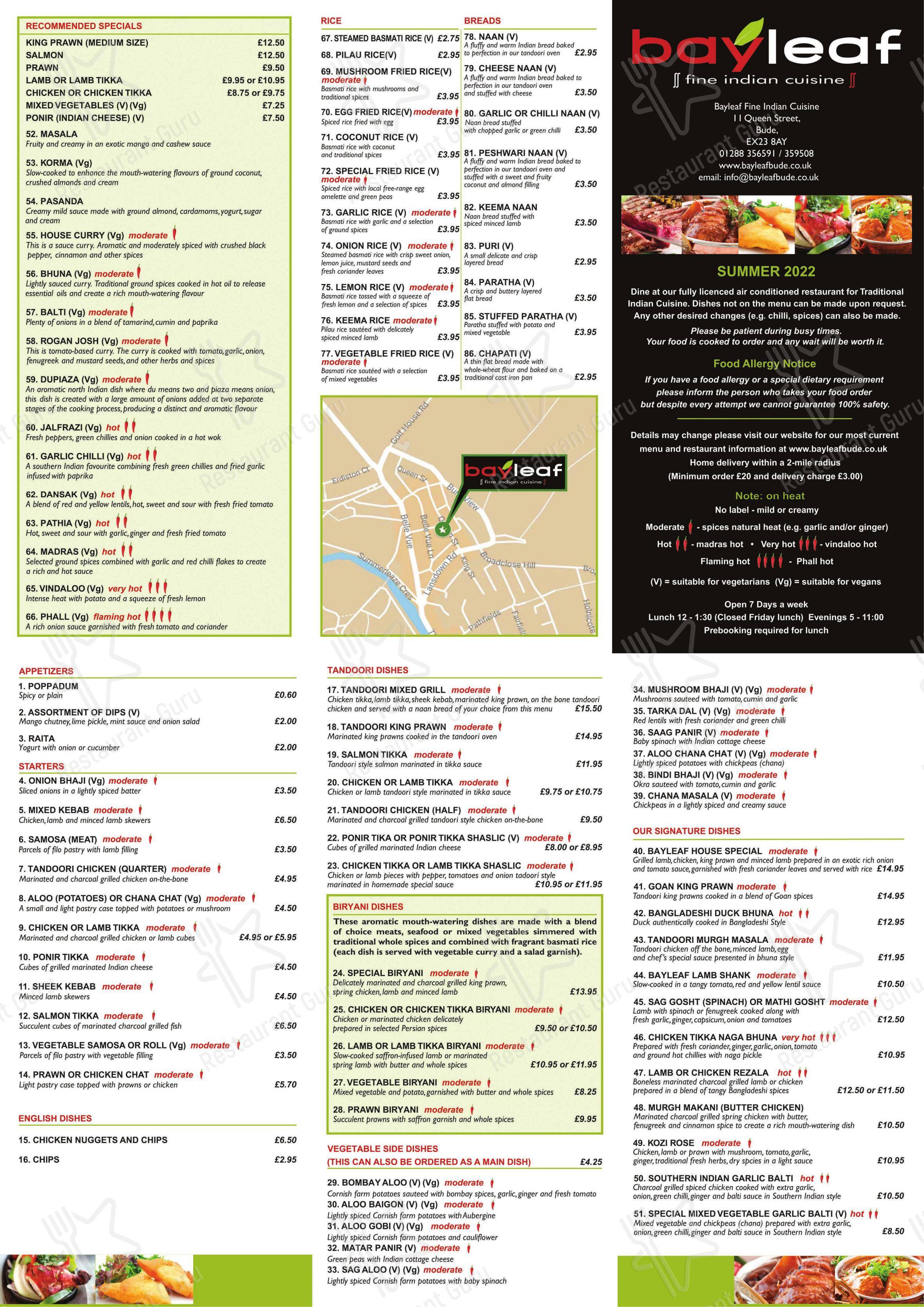 Menu at Bayleaf Fine Indian Cuisine restaurant, Bude