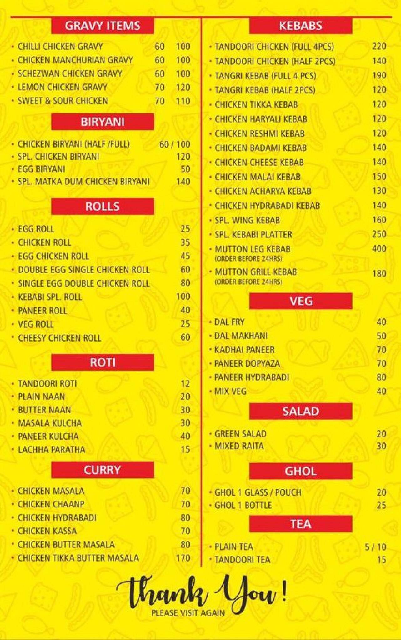 Be Kebabii menu