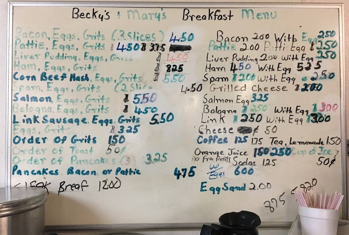 Menu at Becky's & Mary's Restaurant, High Point