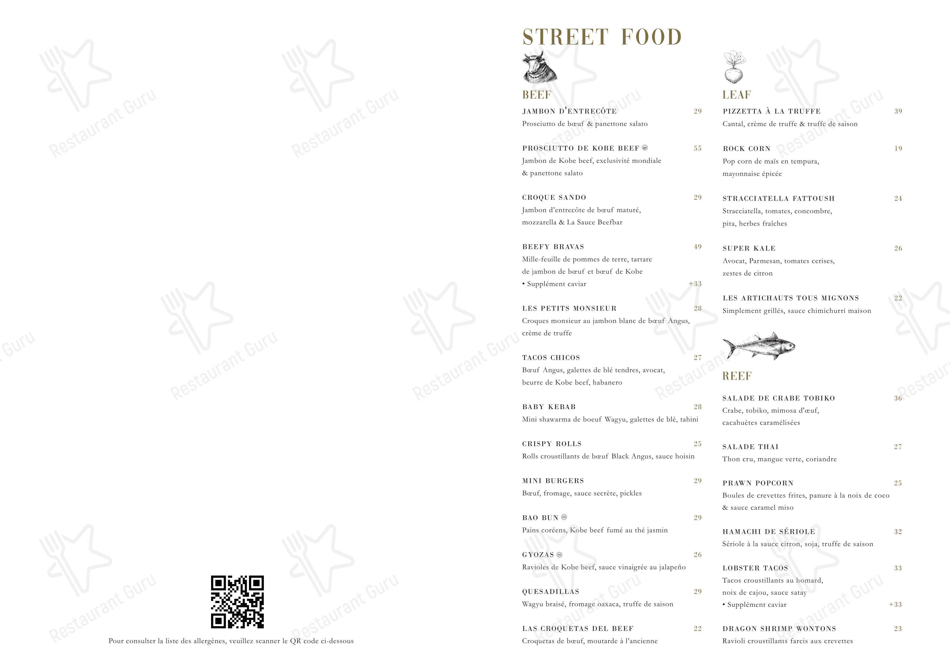 Коктейльная карта pour Beefbar Paris restaurant à viande