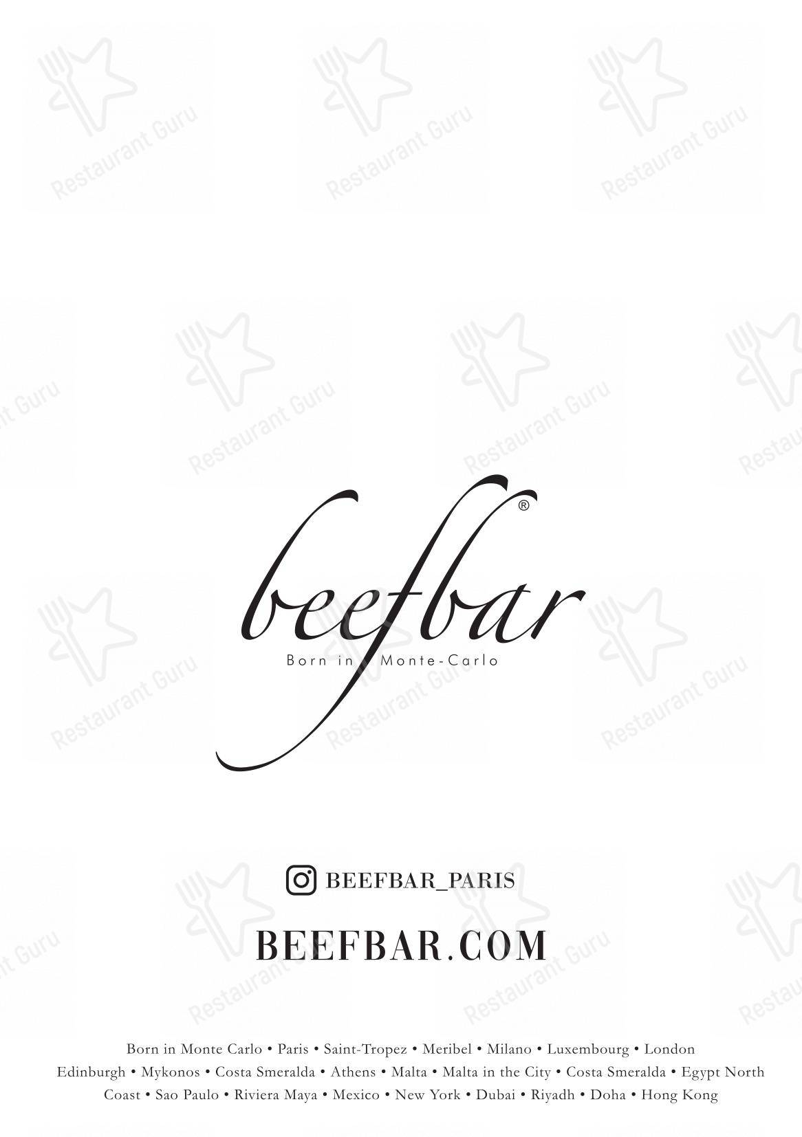 Крафт меню pour Beefbar Paris dans Paris