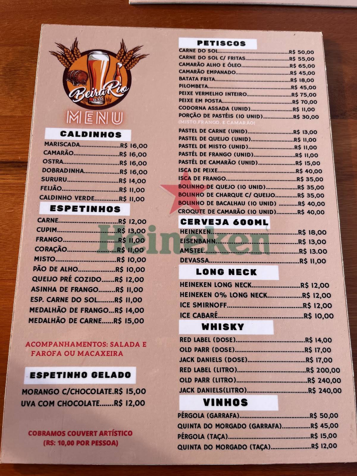 Beira Rio Bar cardápio