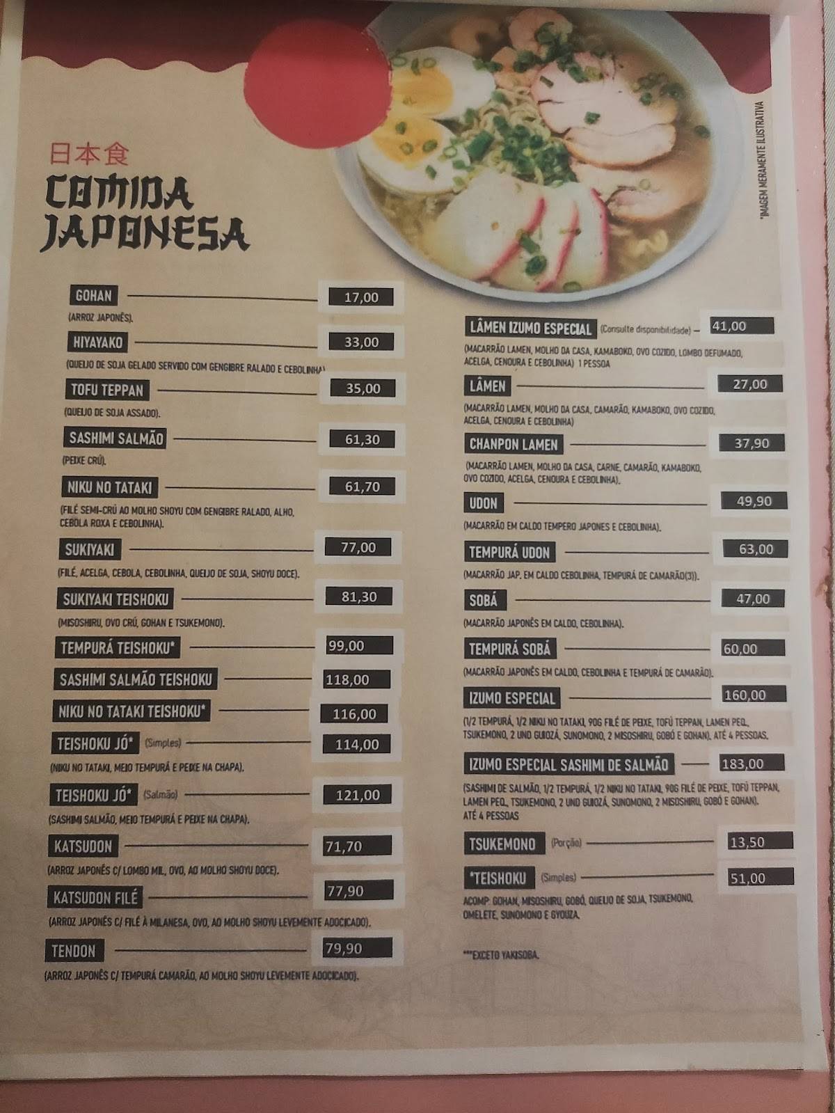 Restaurante Izumo cardápio
