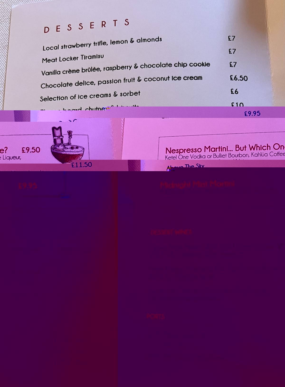 Menu at Deanes Meat Locker restaurant, Belfast