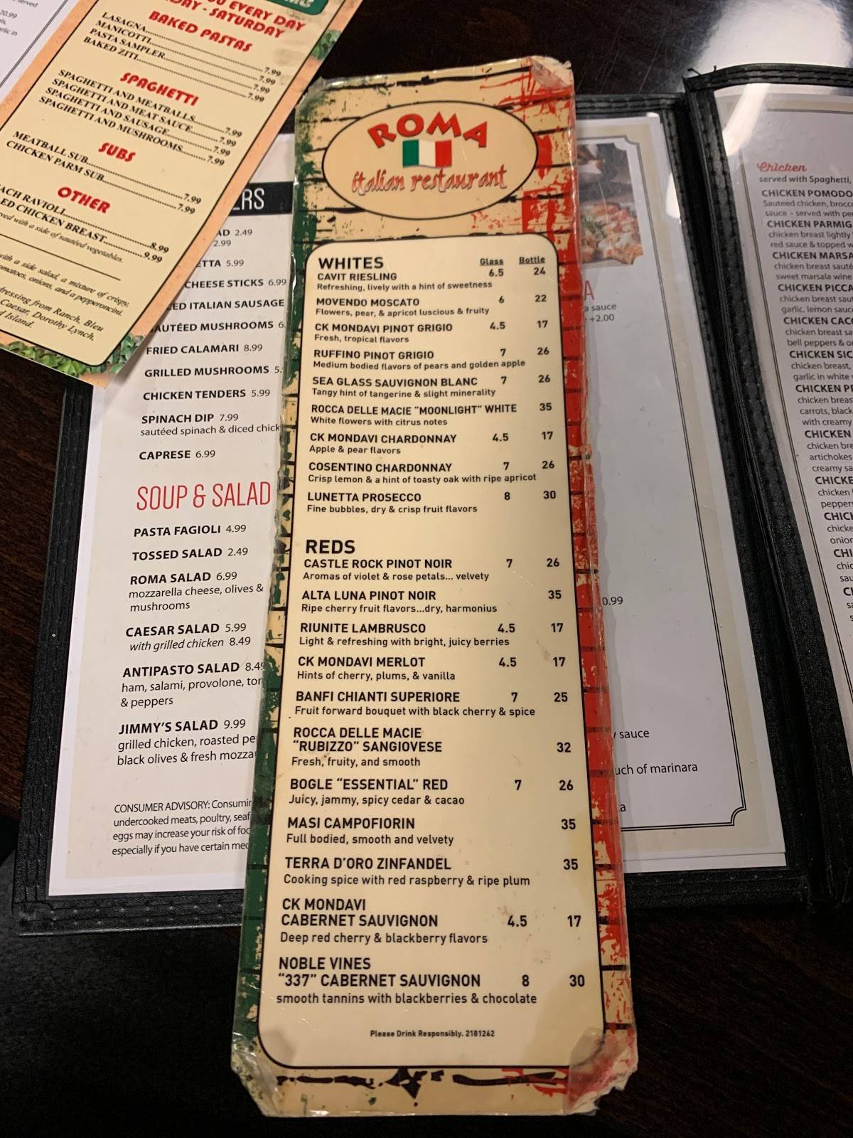 Menu at Roma Italian Restaurant, Bellevue