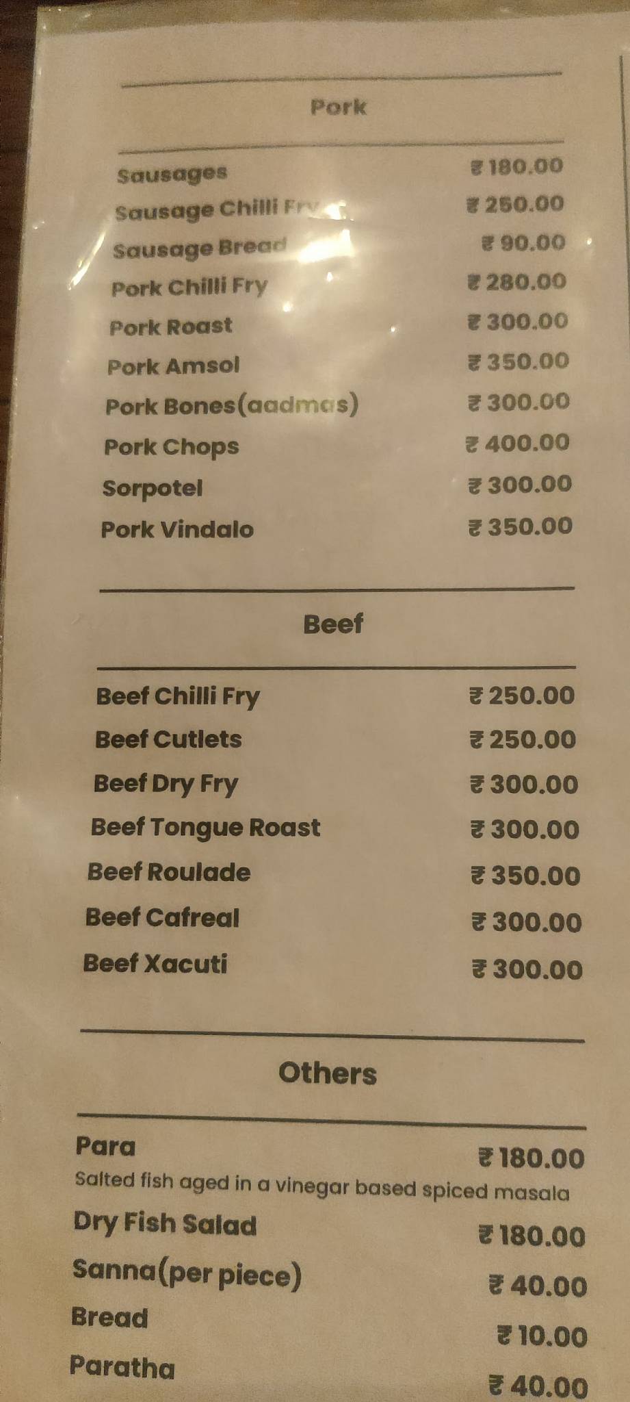 Durigo’s Goan Bar & Restaurant menu